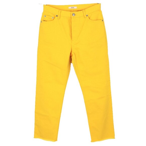 CÉLINE Denim Jeans Button Fly Cropped Pants Woven Yellow Cotton 36 Small NEW